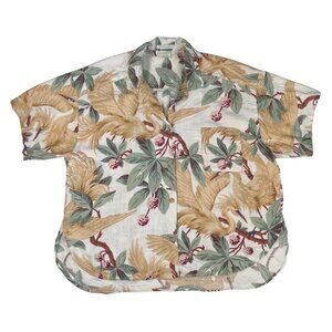 Anne Pinkerton Hawaiian Button Up Muted Tropical Botanical Aves Women's Size 6